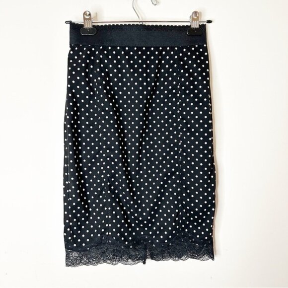 Victoria's Secret Polka Dot Mini Pencil Skirt High Rise Waist Lace trim Black 0 - Picture 4 of 14